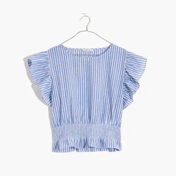 Madewell Tops - Madewell Flutter-Sleeve Smocked Top in Stripe Size Medium
